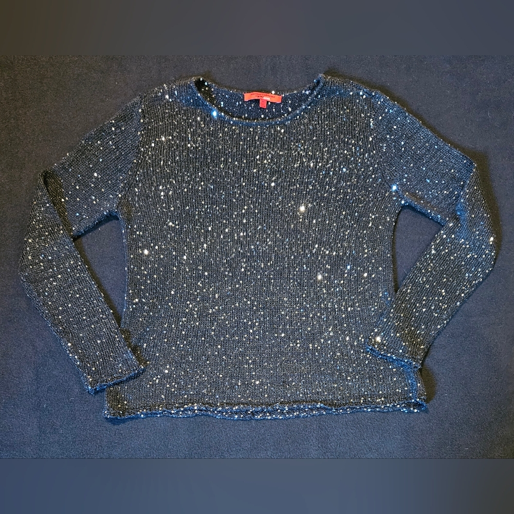 Narciso Rodriguez Womens Sparkly Sequin Black Pullover Sweater Size Medium